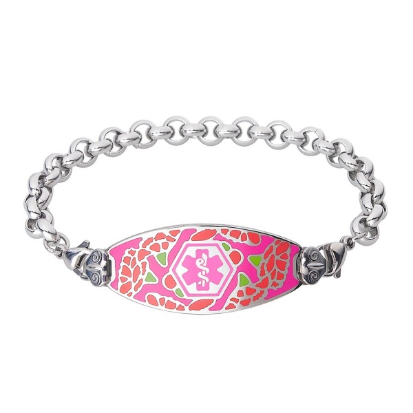 Divoti Custom Engraved Graceful Carnation Medical Alert Bracelet -Elegant Rolo Stainless -Pink - CS12FVKGLWB