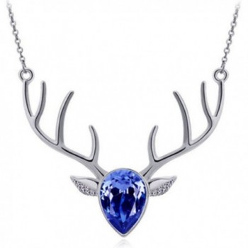 Fengzhicai Fashion Rhinestone Pendant Necklace - Silver + Sapphire Blue - CH188IMDWQM