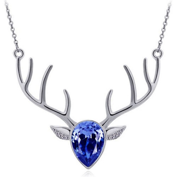 Fengzhicai Fashion Rhinestone Pendant Necklace - Silver + Sapphire Blue - CH188IMDWQM