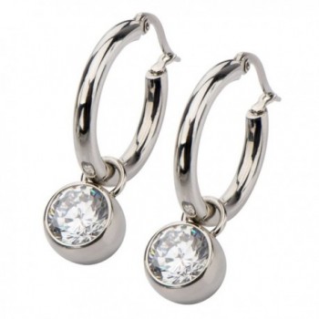 Women's Stainless Steel Polish Finished Bezel Set 8mm CZ Hoops Earrings. - C711UI5M0R5