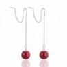 925 Sterling Silver Round Red or Blue Stone Bead Long Threader Dangle Earrings - C612GF1FS8X