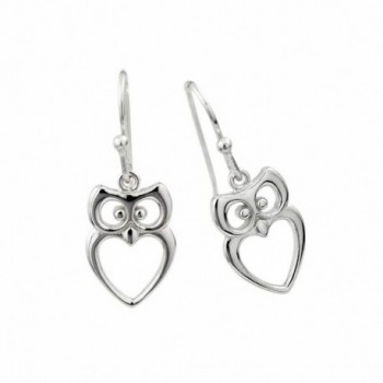 Rhodium Plated Sterling Silver Earrings Owl Heart Hook Dangle Earrings - CP11U1R6EGX
