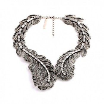 Charm.L Grace Jewelry Silver Tone Vintage Big Feather Collar Statement Necklace - CT11V7VY6E9