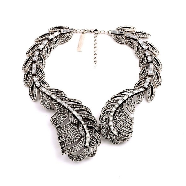 Charm.L Grace Jewelry Silver Tone Vintage Big Feather Collar Statement Necklace - CT11V7VY6E9