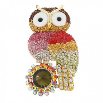 EVER FAITH Austrian Crystal Lovely Owl Bird Animal Brooch Red Gold-Tone - CJ11LYNQ0CV