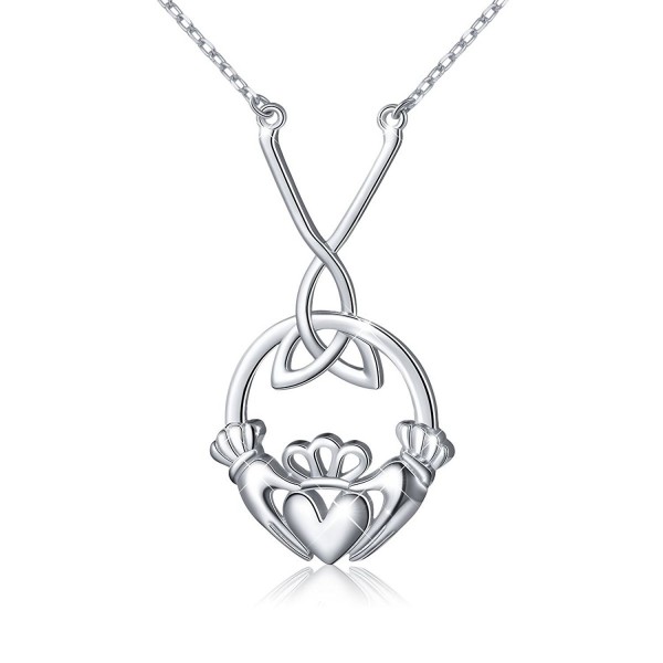 S925 Sterling Silver Celtic Love by Kelly Hands Holding Crown Heart Claddagh Pendant Y Necklace - CP185LALX5L