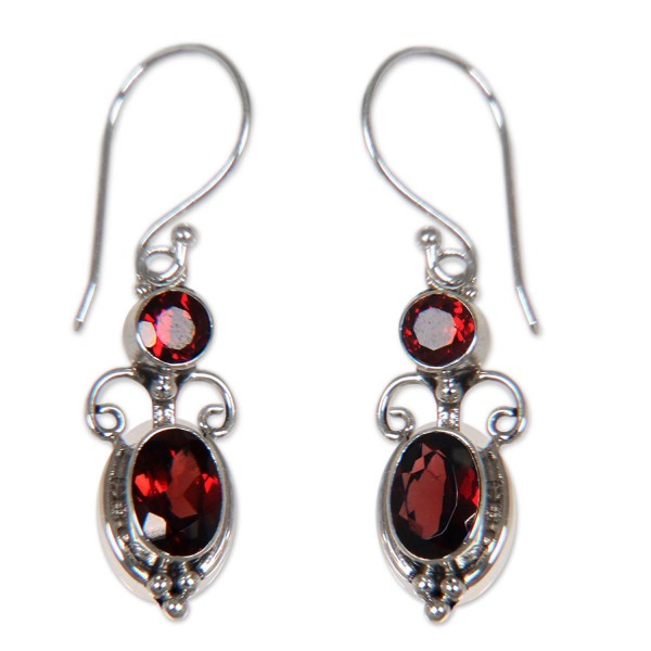 Garnet and .925 Sterling Silver Dangle Earrings- 'Crown Princess' (2.5 ...