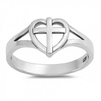 Oxidized Heart Cross Love Promise Ring New .925 Sterling Silver Band Sizes 4-10 - C6184Y85503