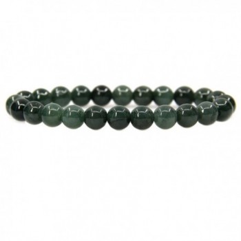 Amandastone Handmade Gem Semi Precious Gemstone 8mm Ball Beads Stretch Bracelet 7" Unisex - Dark Green Jade - C5184ADOOX3