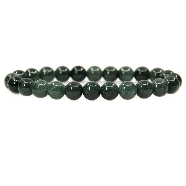 Amandastone Handmade Gem Semi Precious Gemstone 8mm Ball Beads Stretch Bracelet 7" Unisex - Dark Green Jade - C5184ADOOX3