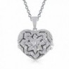 Bling Jewelry Vintage Style Filigree Pave Heart Locket Pendant Sterling Silver Necklace 18 Inches - CR115F3I5Z1