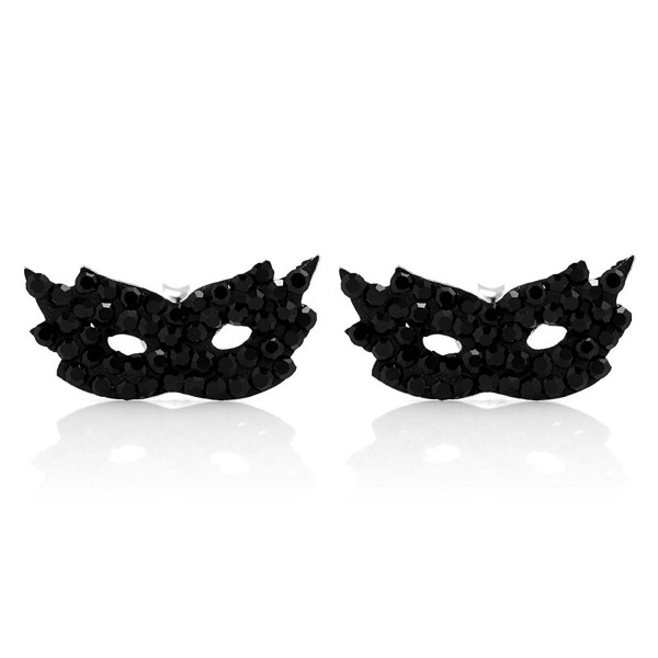 925 Sterling Silver Tiny Sparkling Pave Crystal Masquerade Ball Party Mask Post Stud Earrings - Black - C511K8T1FA3