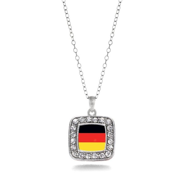 German Germany Flag Charm Classic Silver Plated Square Crystal Necklace - CT11MCHVHS5