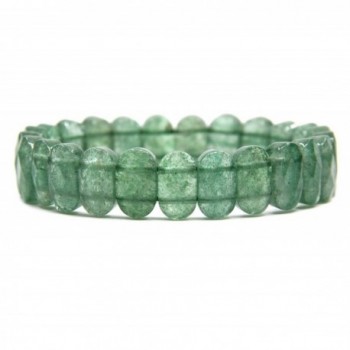 Gem Semi Precious Gemstone 14mm Faceted Oval Beads Stretch Bracelet 7" Unisex - Green Strawberry Quartz - CM183MGCC2Z