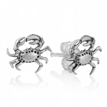 925 Oxidized Sterling Silver Tiny Little Crab Crabby Beach Lover Post Stud Earrings 8 mm - CG17YTCX0XO