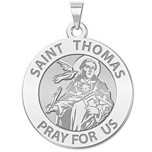 Saint Thomas Aquinas Religious Medal - 3/4 Inch Size of a Nickel -Sterling Silver - CB11EF5AYLR