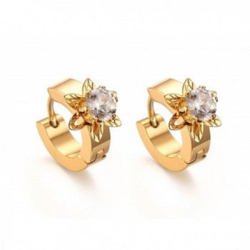 Vnox Womens Girls Stainless Steel CZ Diamond Flower Shape Small Huggie Hoop Solitaire Earrings-Gold Plated - C712H7OMHBX