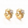 Vnox Womens Girls Stainless Steel CZ Diamond Flower Shape Small Huggie Hoop Solitaire Earrings-Gold Plated - C712H7OMHBX
