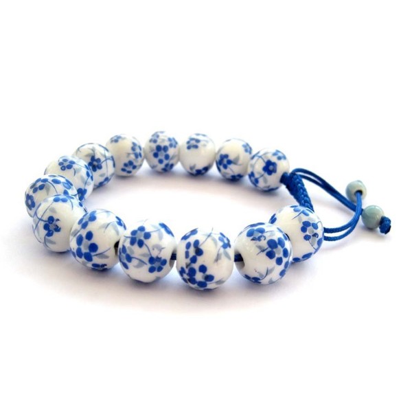 Hand Crafted Vintage Style Porcelain Flower Bird Beads Adjustable Bracelet - CZ117RCP8V7