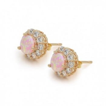 10mm Round Pink Opal Zirconia Paved Rose Gold Tone Stud Earrings - C112F7RCY5V