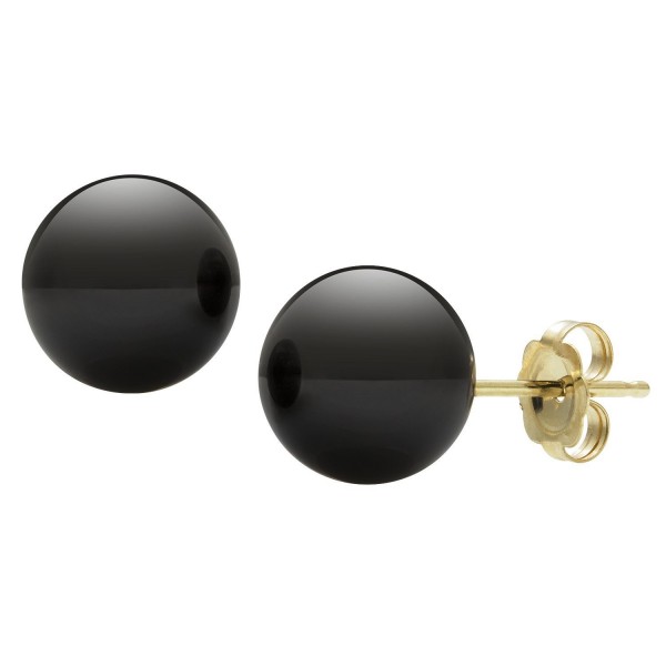 14k Yellow Gold Natural Black Onyx Round Unisex Stud Earrings - CL114CI79SJ