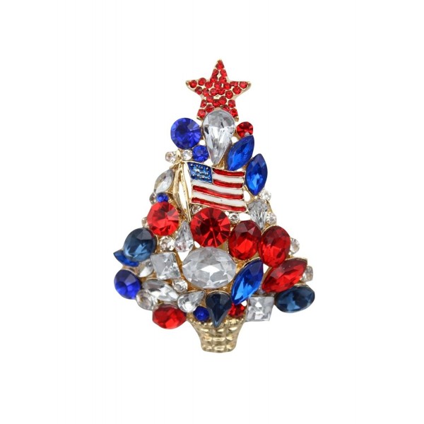 MC Patriotic American USA Flag Themed Christmas Tree Pin Brooch Gold Plated - CK125XKZT1X