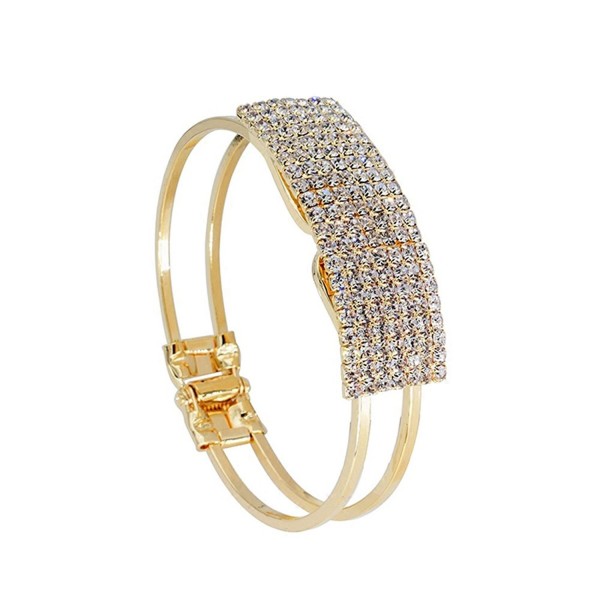 Lisingtool Women's Elegant Bangle Bracelet - Crystal Cuff Bling Gift - Gold - CE12G1YHETF