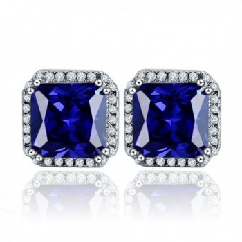 BONLAVIE 925 Sterling Silver 10mm Round Cut Clear Cubic Zirconia & Created Sapphire Halo Stud Earrings - Blue - C212IA8LL89