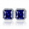 BONLAVIE 925 Sterling Silver 10mm Round Cut Clear Cubic Zirconia & Created Sapphire Halo Stud Earrings - Blue - C212IA8LL89