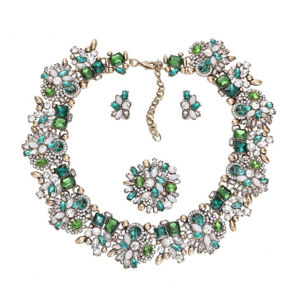 Houda 4 Pieces Bling Crystal Necklace Earrings Ring Jewelry Set for Women - Green - CZ12JWI46LV