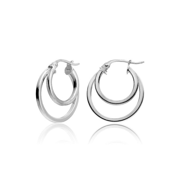 Hoops & Loops Sterling Silver Double Circle Round-Tube Polished Hoop Earrings- 15mm - CJ12I6T3WHL