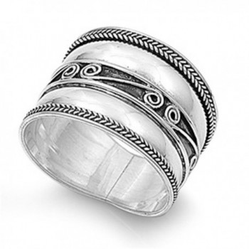 Sterling Silver Women's Bali Rope Ring Wide 925 Band Swirl Oxidized Sizes 6-12 - CM122TJKOB1