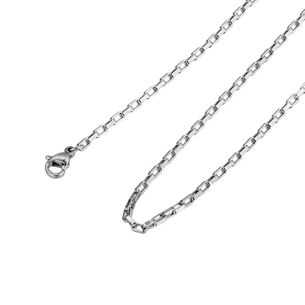 HooAMI Stainless Steel Cable Box Chain Necklace Sliver Tone (20" - 24" Available) - stainless steel-2mm - CP12BB05TY1