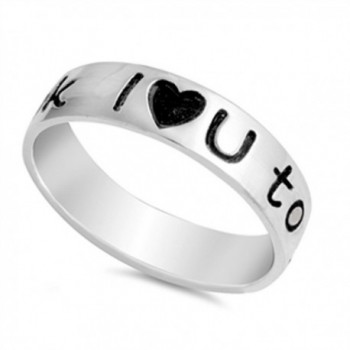 I Love You to the Moon and Back Cute Heart Ring Sterling Silver Band Sizes 4-12 - CW12BDSVP7V