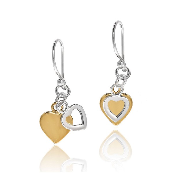 Twin Dangle Heart Two Tone Gold Vermeil .925 Sterling Silver Earrings - CO127ZU8NCL