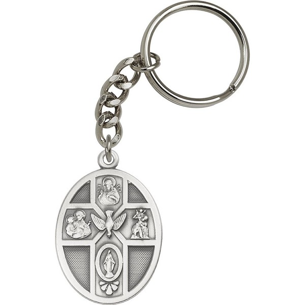 Antique Silver-Plated 5-Way / Holy Spirit Keychain 1 3/4 x 1 1/8 inches - CI11TVSB035