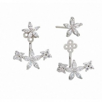 sanfnee Bling Cubic Zirconia 4 Flowers Ear Jackets Front Back Stud Earrings Ears Wraps - CW17X6CISYO