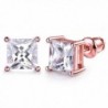 GULICX 7mm Stone Diamante CZ Square Pierced Studs Rose Gold Electroplated Earrings - CR17WYOIIO2