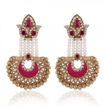 I Jewels Traditional Gold Plated Pearl Hanging Earrings for Women E2517Q (Rani/Dark Pink) - CC128TAFICD