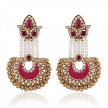 I Jewels Traditional Gold Plated Pearl Hanging Earrings for Women E2517Q (Rani/Dark Pink) - CC128TAFICD