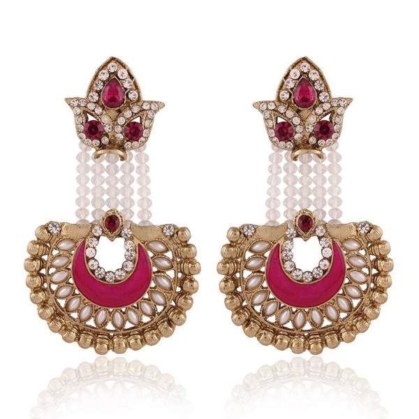 I Jewels Traditional Gold Plated Pearl Hanging Earrings for Women E2517Q (Rani/Dark Pink) - CC128TAFICD