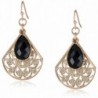 1928 Jewelry "Black and White" Gold-Tone Filigree Teardrop with Jet Pear Shape Overlay Earrings - CJ11JPN5IYN