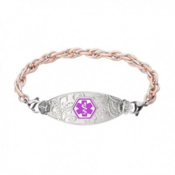 Divoti Custom Engraved Lovely Filigree Medical Alert Bracelet -Inter-Mesh Rose Gold/Silver Stainless -Purple - C512NYLJFES