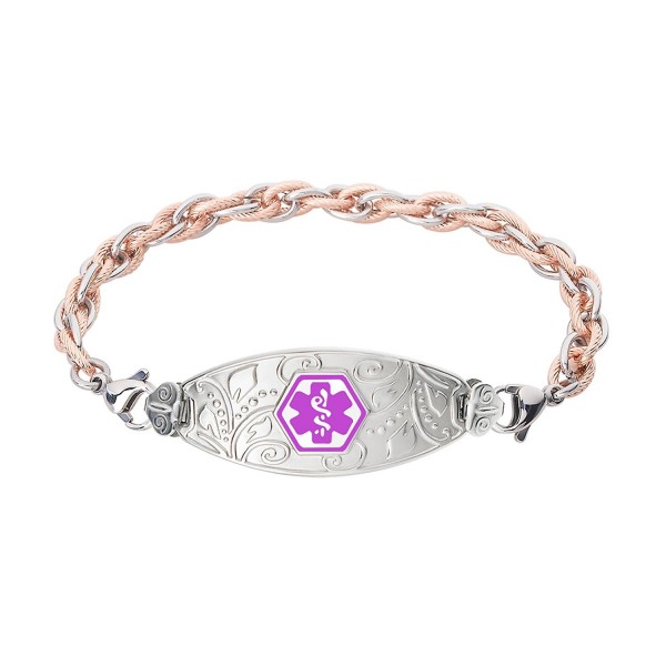 Divoti Custom Engraved Lovely Filigree Medical Alert Bracelet -Inter-Mesh Rose Gold/Silver Stainless -Purple - C512NYLJFES