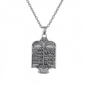 Fashion Tibetan Silvery Jewish Ethnic Torah Scroll 10 Commandments Necklace Jewelry - CN188N7R9W9