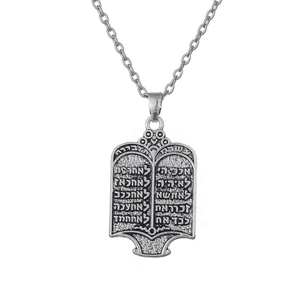 Fashion Tibetan Silvery Jewish Ethnic Torah Scroll 10 Commandments Necklace Jewelry - CN188N7R9W9