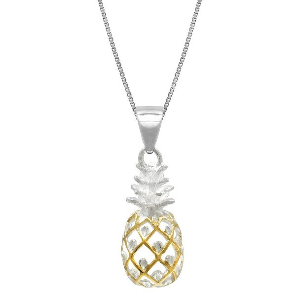 Sterling Silver with 14k Gold Plated Trim Pineapple Necklace Pendant with 18" Box Chain - CH11FSK2X59