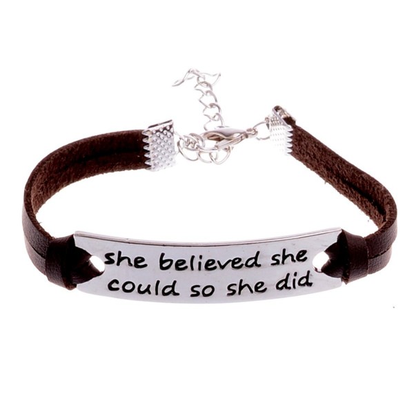 She Believed She Could So She Did Leather Bracelet For Women Girls - Inspirational Charm Bracelet - Brown - CX12O16VEYJ