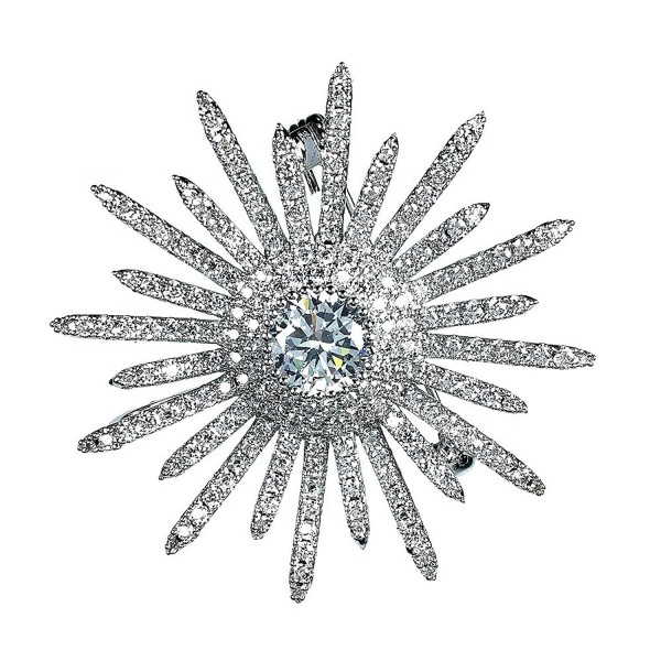 Dreamlandsales Bling Micro Pave Round Shaped Star Burst Brooches Silver - CL12OHUXHUN