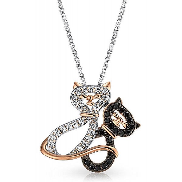 Bling Jewelry CZ Loving Cats Pendant Rhodium Plated Necklace 18 Inches - C211PUT2AQJ